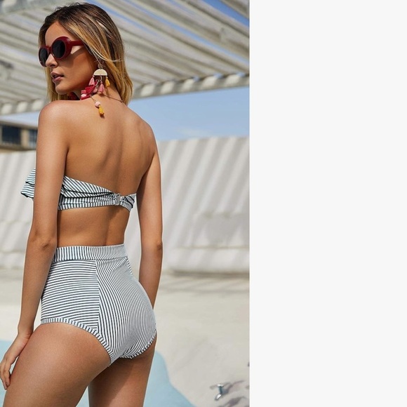 2Piece Bikini Set Stripe Full Coverage Swimsuit Tummy Control Padded S - Picture 4 of 4